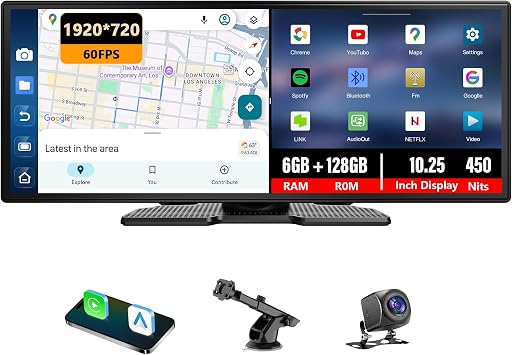 10.25 CarPlay Screen with Dashcam and Apps, Built-in Google-Play