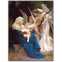 OKRA William Adolphe Bouguereau Art Prints - Virgin and Angel Poster - Virgin Mary Angels Choir Wall Art Canvas - Christian Gifts - Bedroom Campus Cool Home Decor Unframed18x24in/4560cm...