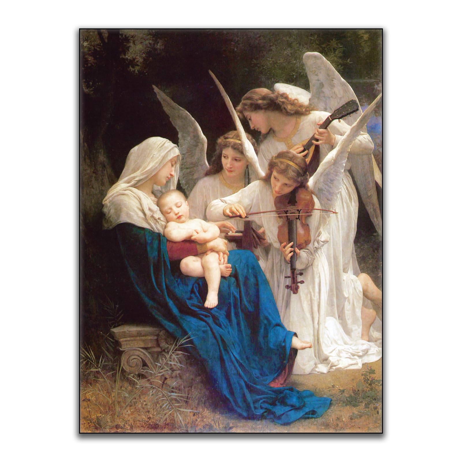 OKRA William Adolphe Bouguereau Art Prints - Virgin and Angel Poster - Virgin Mary Angels Choir Wall Art Canvas - Christian Gifts - Bedroom Campus Cool Home Decor Unframed（12x16in/30×40cm…