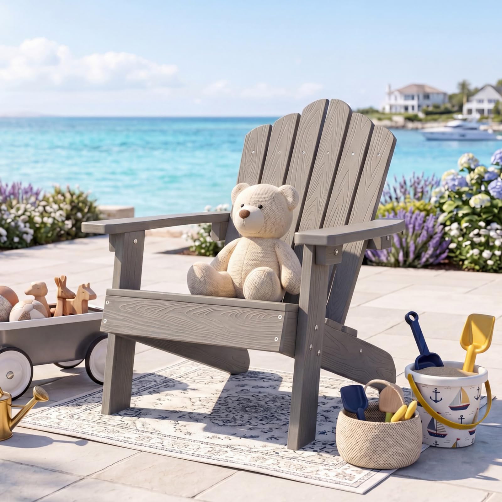 GIANTEX Kids Adirondack Chair, All-Weather HIPS Children's Outdoor Chair with Tilted High Backrest, Toddler Beach Chair for Garden Patio Backyard, Kids Lawn Chairs for Age 3-7 (1,Gray)