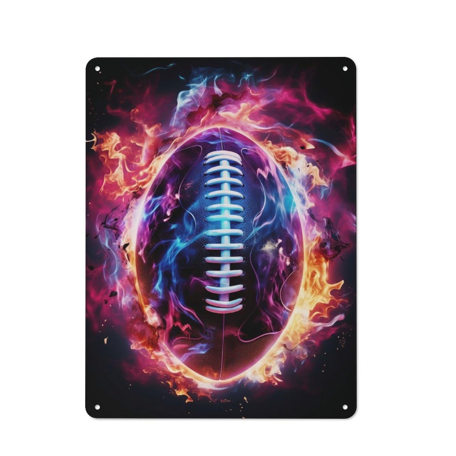 Junmoney Flame Engulfed Football Vintage Tin Sign 40X30cm With For Man Cave Or Games Room, For Games Room Collectors