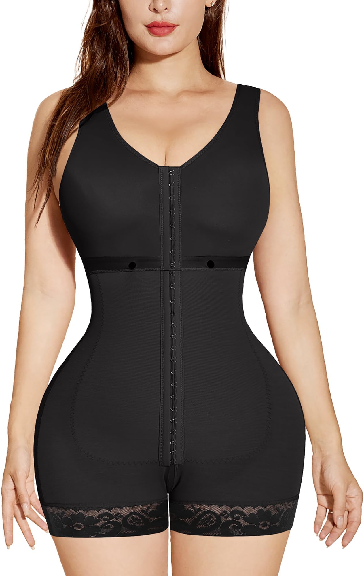 SHAPSHEBackless Shapewear Strapless Deep U Plunge Bodysuit for Women Built In Bra Tummy Control Low Back Body Shaper