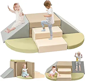 6-Piece Toddler Climbing Toys Indoor, Foam Climbing Toys for Toddlers, Soft Play Baby Climbing Blocks for Crawling and Sliding, Safe Climbing Play Set Indoor Gym Equipment for Toddler1-3, Infant, Baby