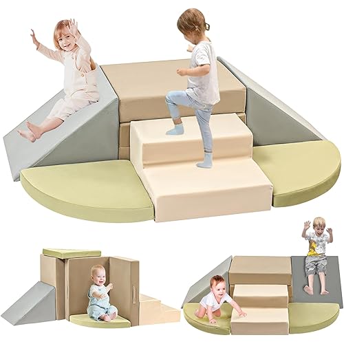6-Piece Toddler Climbing Toys Indoor, Foam Climbing Toys for Toddlers, Soft Play Baby Climbing Blocks for Crawling and Sliding, Safe Climbing Play Set Indoor Gym Equipment for Toddler1-3, Infant, Baby