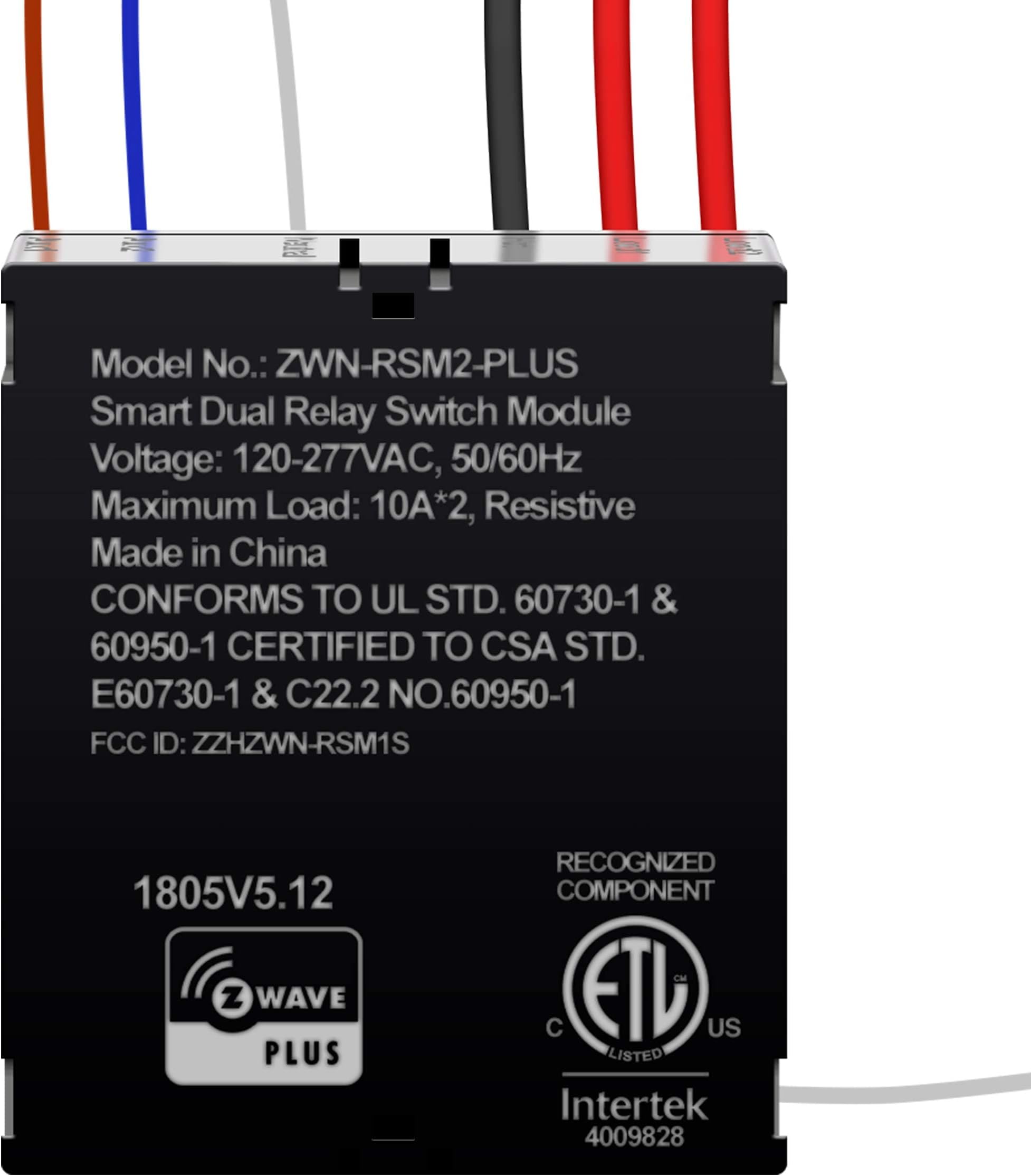 ZWN-RSM2-PLUS-NEW Z-Wave Plus Dual Module, Hidden Smart Switch, Single Pole, 120-277VAC, 10A Per Relay, Neutral Wire Required, ZWN-RSM2-PLUS, Black (New Version), White
