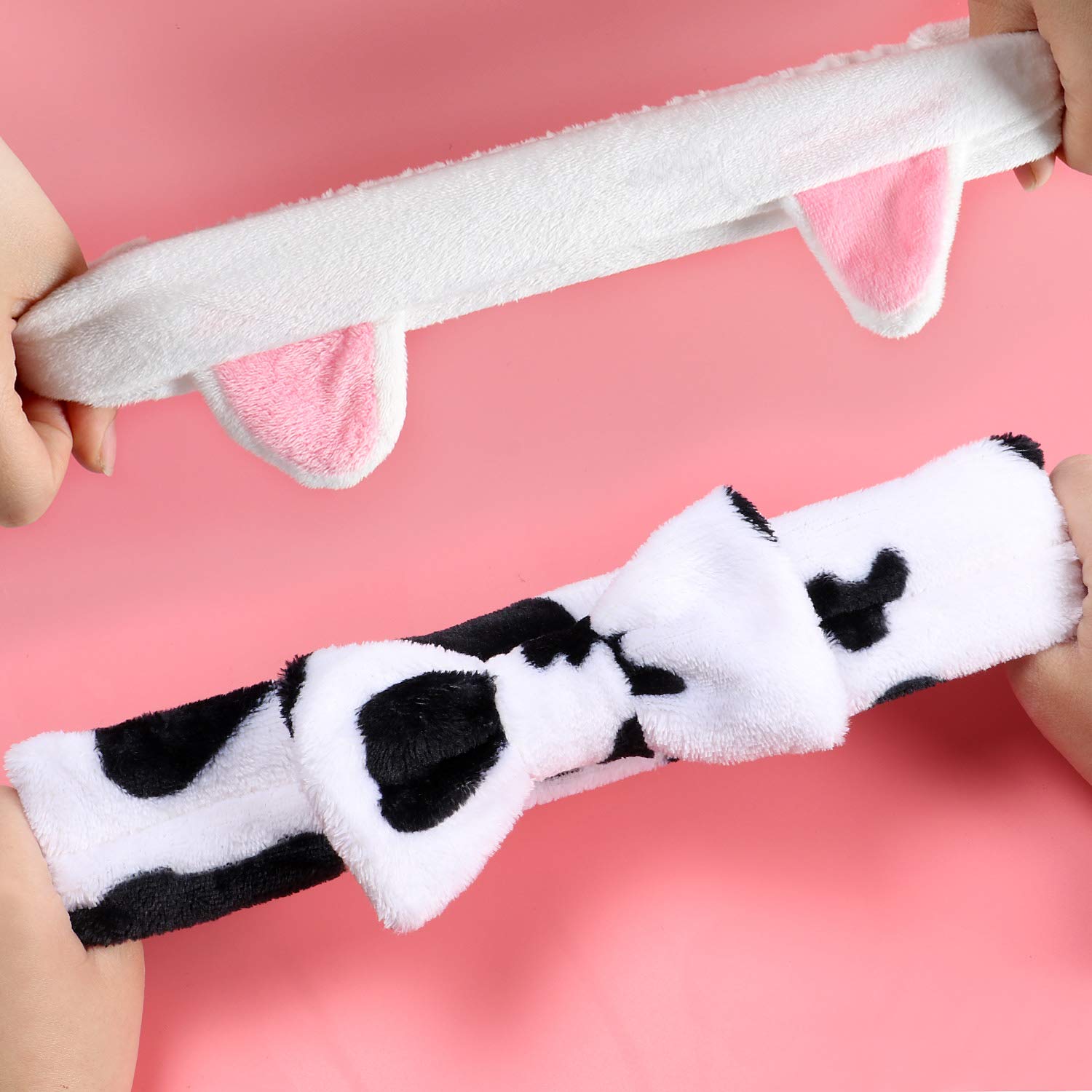 6 Pcs Bow Makeup Headband and Cat Ear Hair Bands Hair Wrap Cute Shower Spa Party Headband Running Sports Elastic Soft Fleece Cosmetic Hairbands Face Wash Headbands for Women Girls (Bow&Cat Ear)