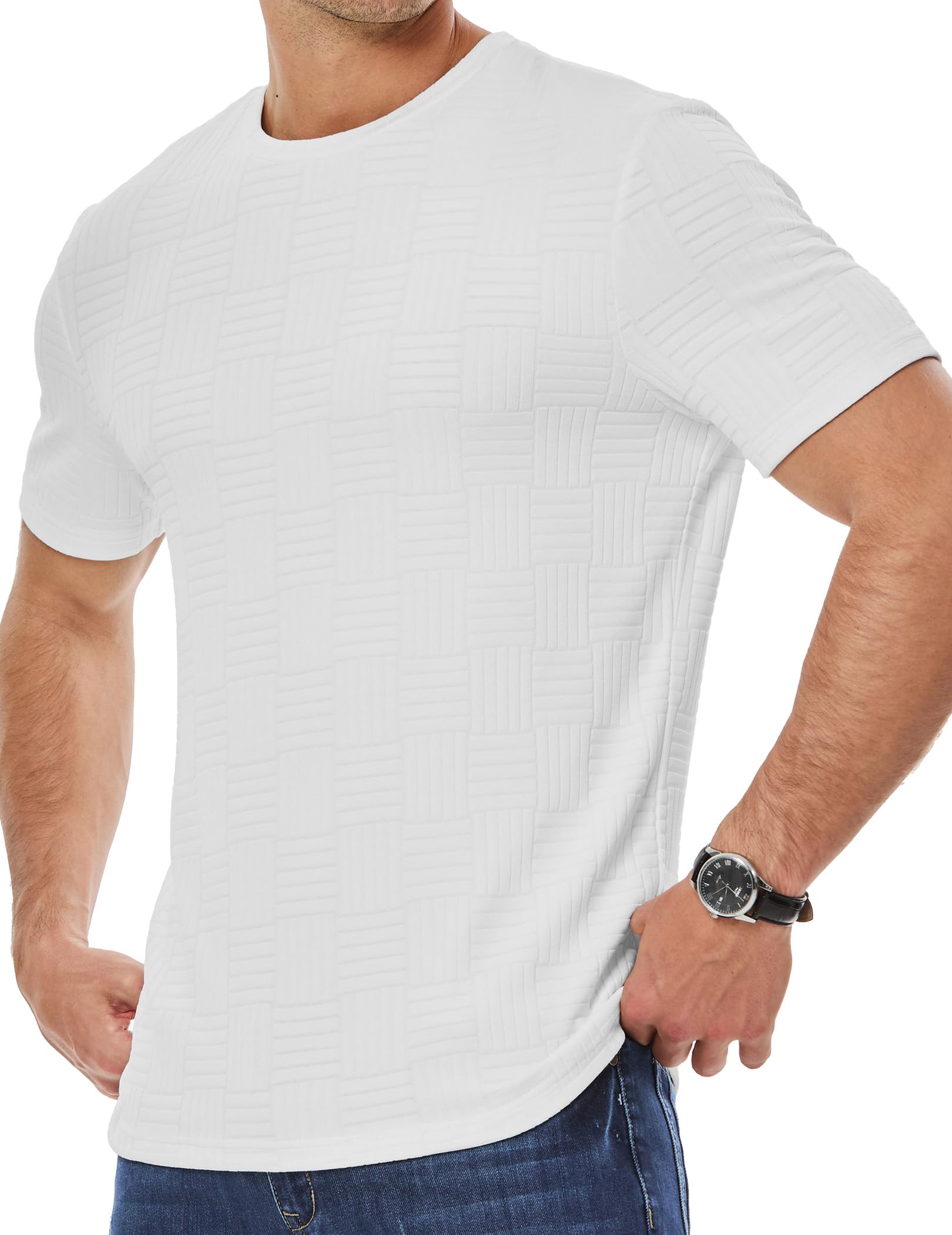 Elegancity T Shirt Herren Kurzarm Basic Sommer Rundhals Textured Muscle Fit T-Shirts für Herren Einfarbig Leicht Sportshirts