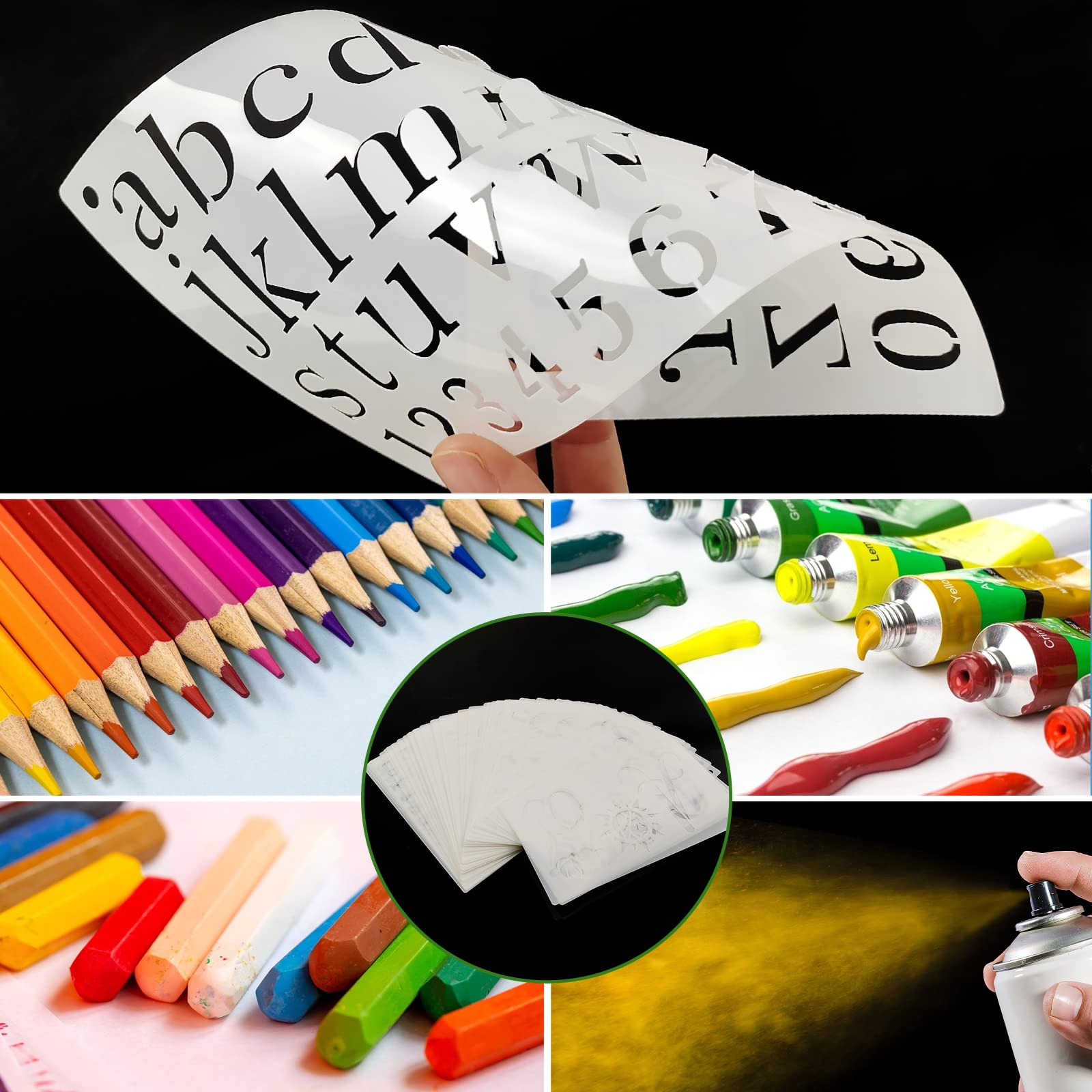 Kit de pochoirs en plastique réutilisables de 10,2 cm avec 42 pochoirs en forme de lettres, symboles et chiffres entrelacés pour bois, mur, papier, tissu, verre, signalétique, projets artistiques DIY Kit de pochoirs en plastique réutilisables de 10,2 cm avec 42 pochoirs en forme de lettres, symboles et chiffres entrelacés pour bois, mur, papier, tissu, verre, signalétique, projets artistiques DIY