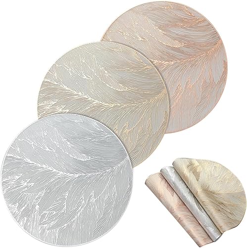 Juego de 6 manteles individuales redondos de vinilo, lavables y lavables para decoración de mesa del hogar, boda, fiesta (estilo C)