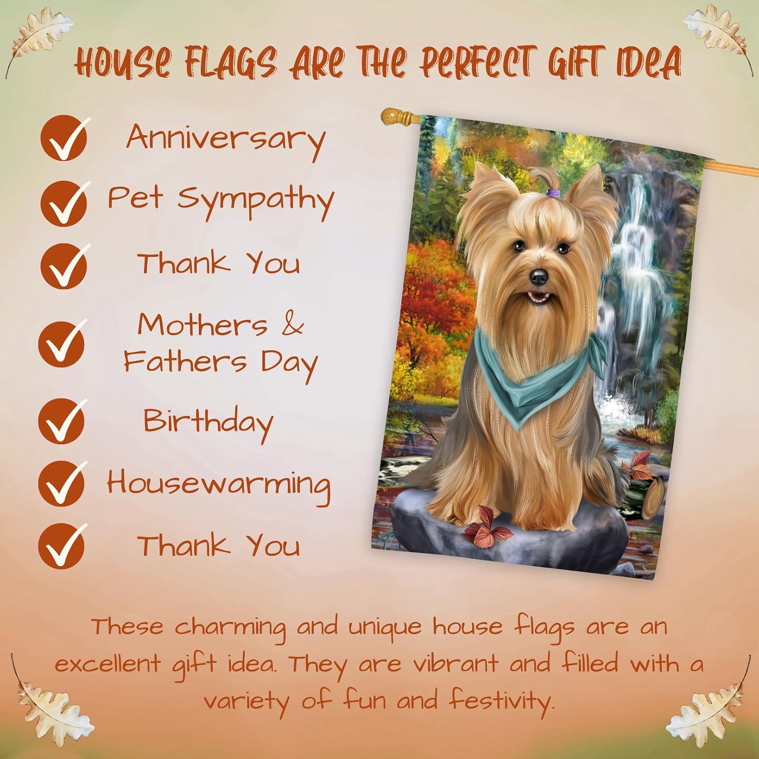 Scenic Waterfall Yorkshire Terrier Dog House Flag - Outdoor Double Sided Pet Portrait Weather Resistant Premium Quality Home Decorative Flags - 100% Polyester 29"w x 43"h, HFLG55692