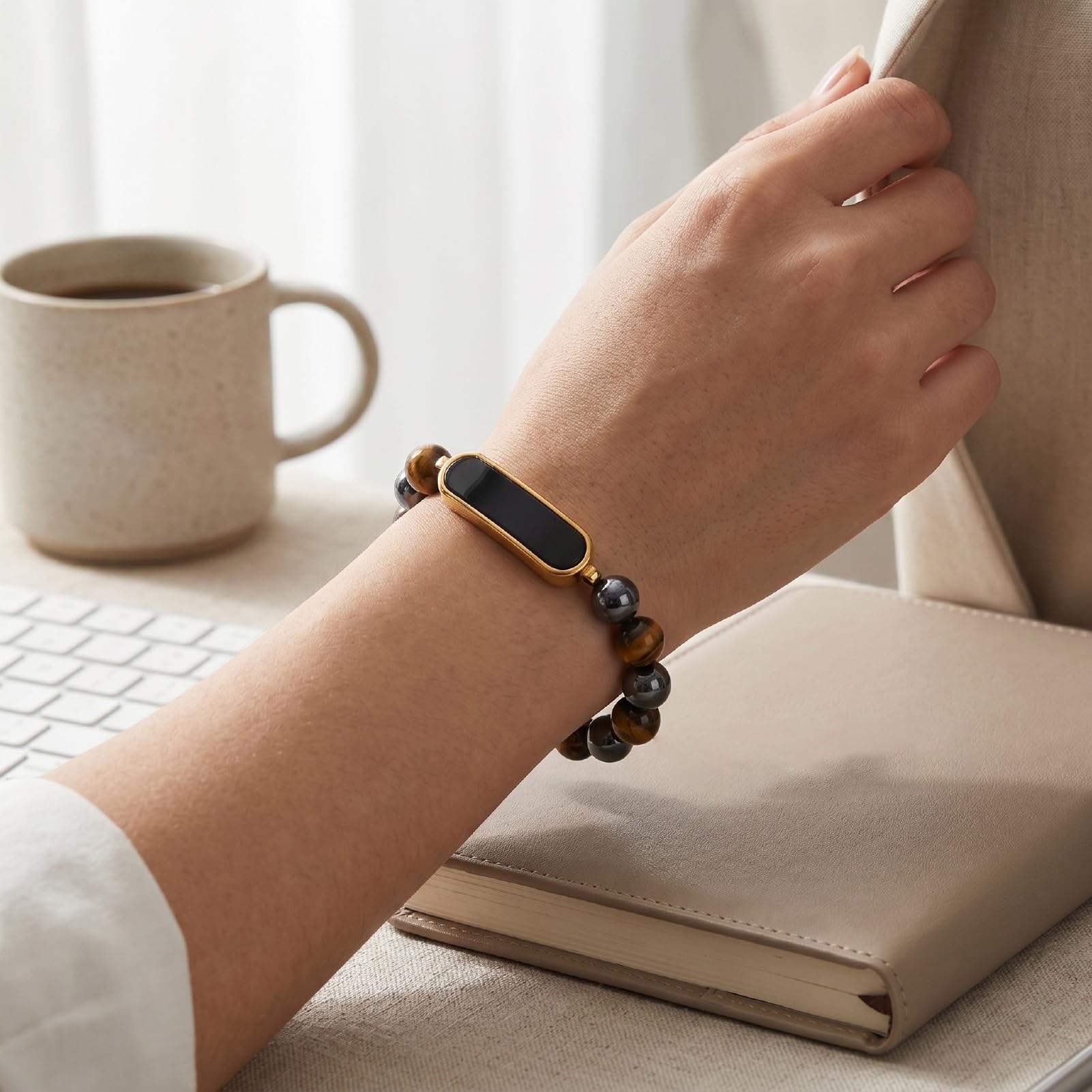 Dpofirs Reloj Inteligente para Mujeres Hombres Fitness (Oro Negro)