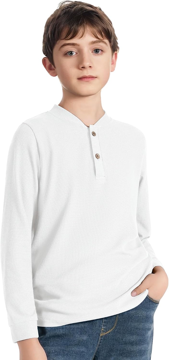 Boys Henley Long Sleeve Shirts Cotton T-Shirts for Boy Spring Fall Winter Kids Casual Basic Tee Tops 7-14 Years