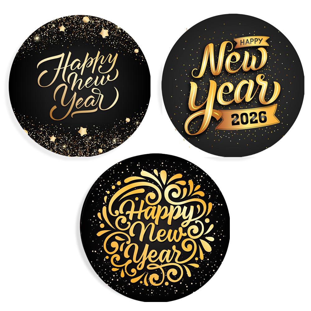 Happy New Year 2026 Stickers Pack of 30 (40 mm) Vinyl Round Sealing, Greeting Cards & Goodie Bag Labels Packwith® #S7001