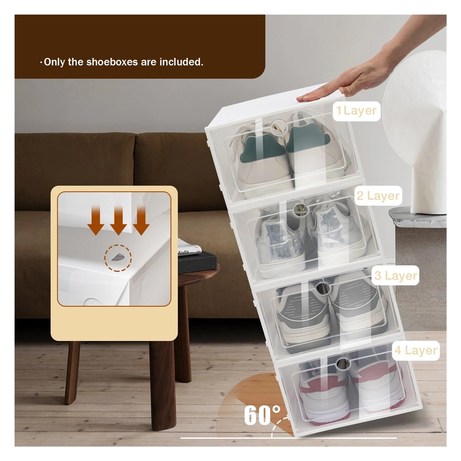 Zapato de plástico Transparente 24 Piezas para Hogar | Estuche Caja grande engrosada Cajón organizador apilable