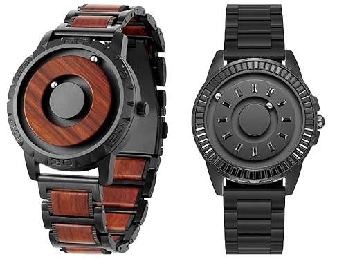 EUTOUR Magnetic Wooden Watches for Men with Unique No Hand