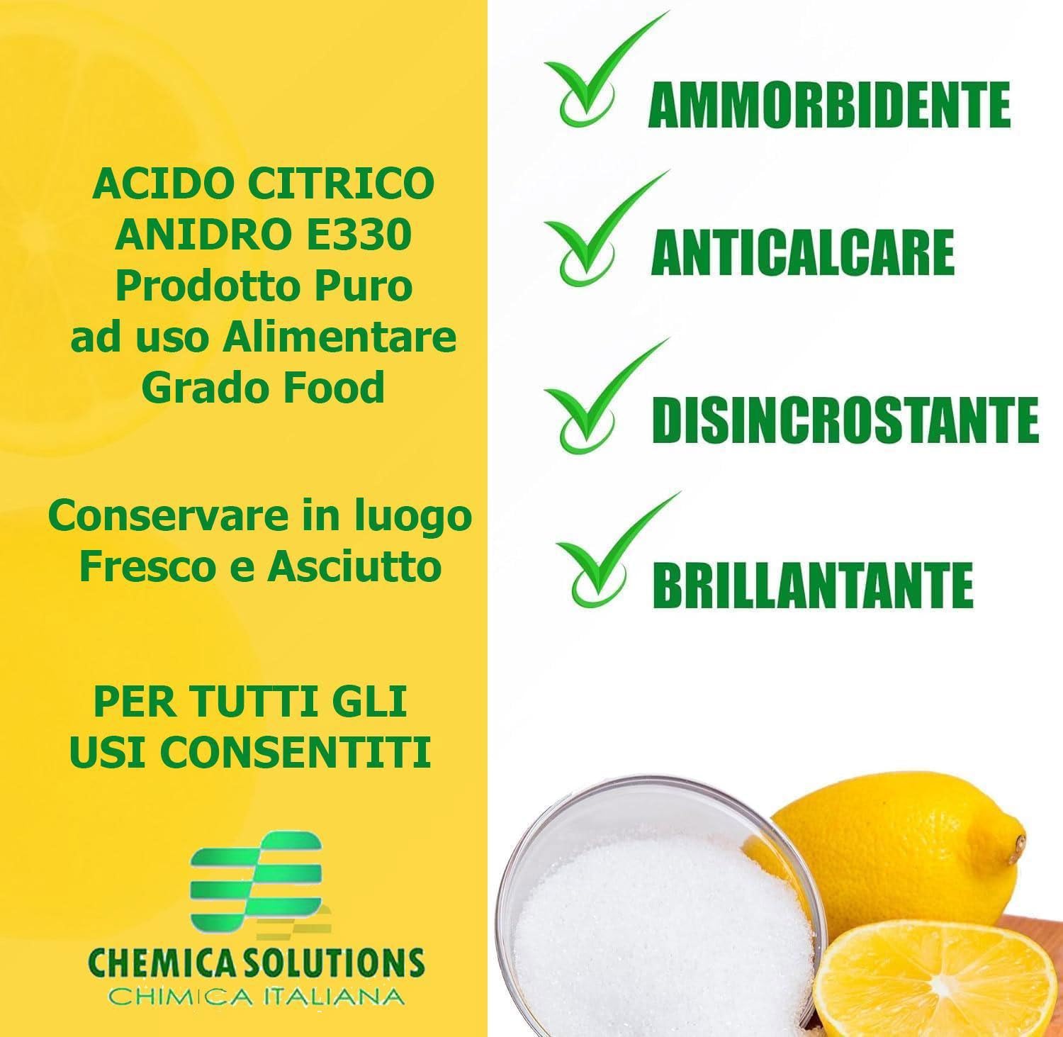 Ácido cítrico 100 % anhidro E330 natural multifuncional limpiador de suelos, limpiador de cal, lavadora, abrillantador, descalcificador, alimentos, lata de 5 kg