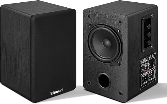 Elimavi Powered Bookshelf Speakers for Record Players, RCA Input, Black