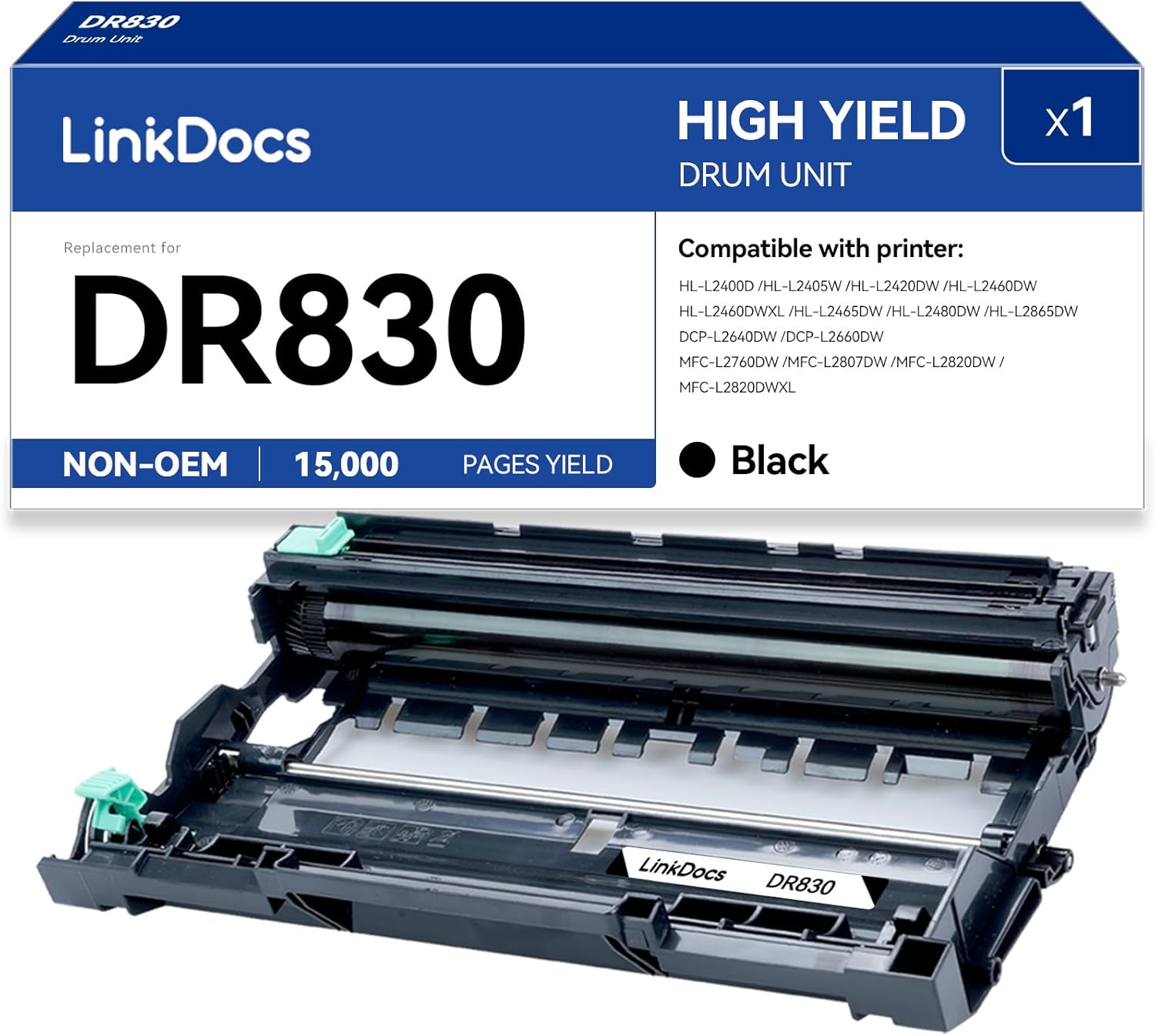 LinkDocs DR830 Drum Replacement for Brother DR830 DR-830 Drum Unit Used with Brother Printer HL-L2460DW HL-L2405W HL-L2400D DCP-L2640DW MFC-L2820DW HL-L2465DW HL-L2480DW(TN830 TN-830 Drum only)
