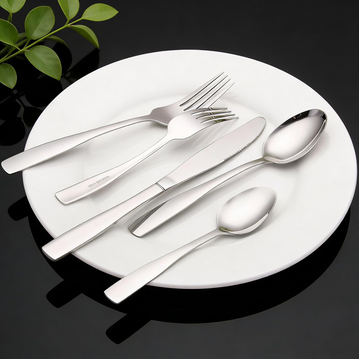 Stainless Steel Flatware Set, 5-Piece Place Setting, Mirror Polished Finish, Includes Dinner Fork, Salad Fork, Knife, Tablespoon, Teaspoon