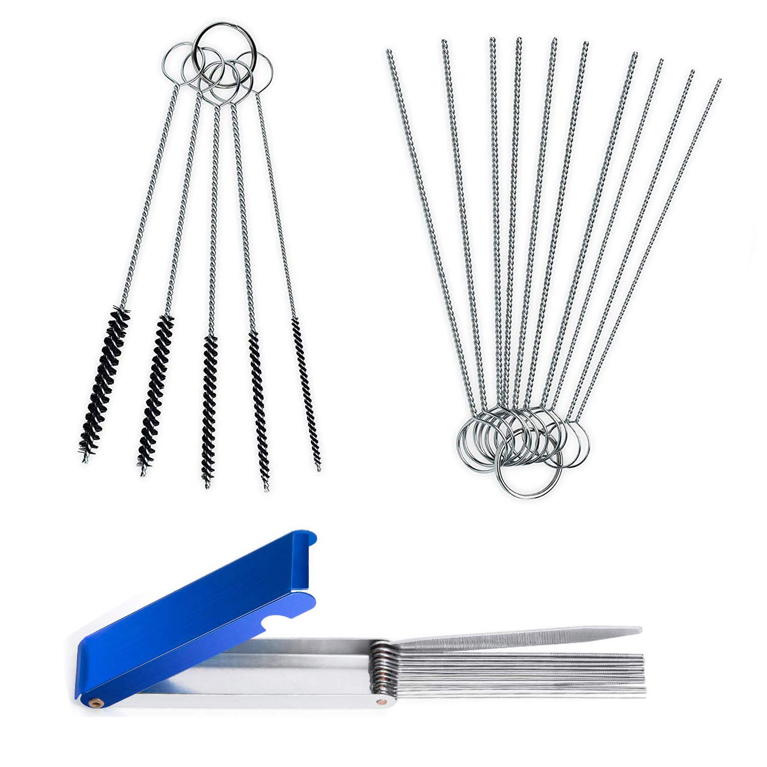 Carburetor Carbon Dirt Jet Remove Cleaner, 13 Cleaning Wires Set with 10 Cleaning Needles, 5 Nylon Brushes Tool Kit for Motorcycle ATV Moped Welder Carb Chainsaw Spray Guns Torch Tips