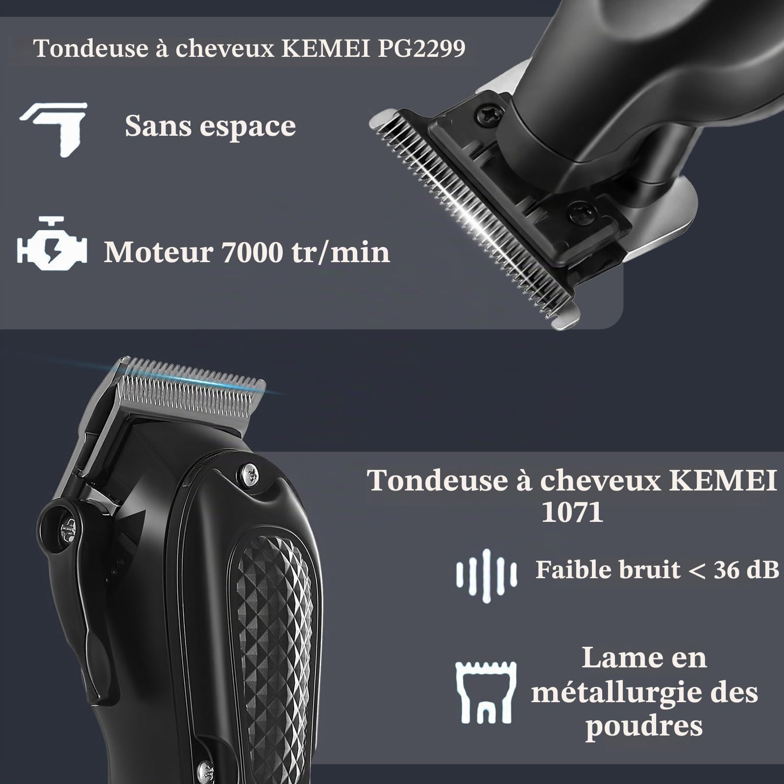 KEMEI 2299/1071/2024 Tondeuse à cheveux professionnelle pour hommes