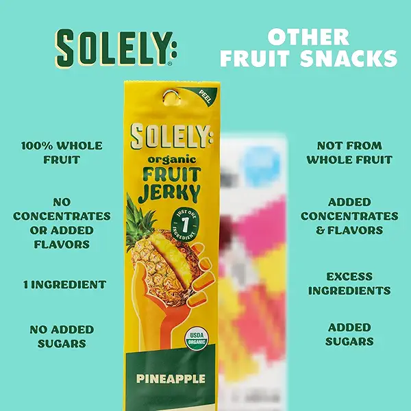 SOLELY - Organic Pineapple Fruit Jerky - 1 Individually Wrapped Strip - Fruit Leather Made from Dried Fruit - Healthy Snacks for Adults & Kids - Non GMO, Vegan Snacks - 0.8oz (23g) 4