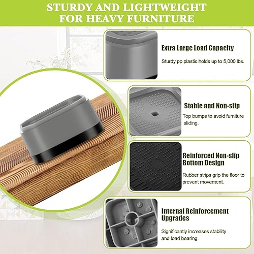 Miniatura 41 de 4 Pack Furniture Risers 1 Inch, Adjustable Bed Risers Heavy Duty for Table Desk Couch Chair Sofa Cabinet Bed Legs Dorm, Square Stackable Bed Raisers