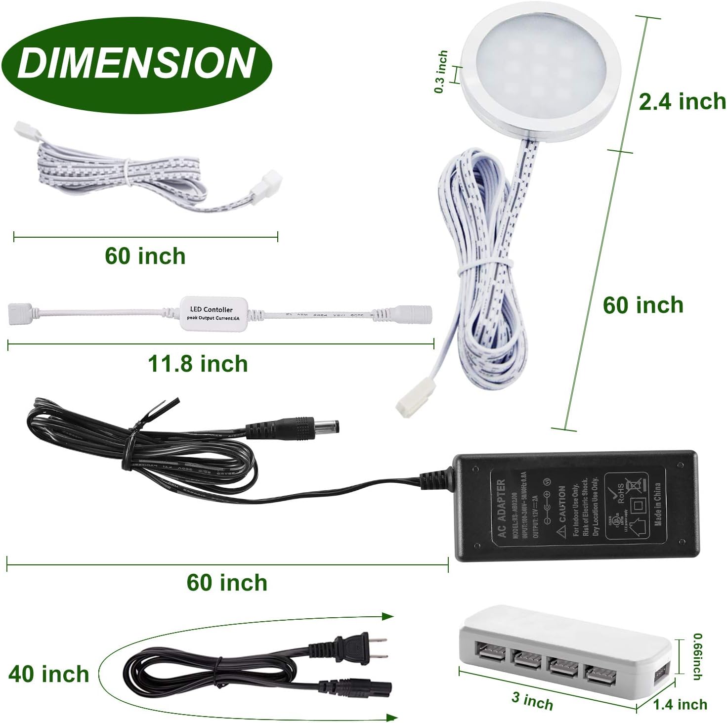 AIBOO LED Under Cabinet Puck Lights CCT Light Color Temperature Adjustable Warm+White Double Color with Dimmable RF Remote Controller for Kitchen Shelf Ambiance Display Lighting (8 Lights, 24W)