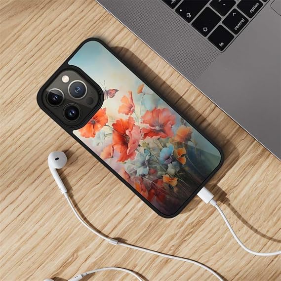 iPhone 14 Pro Max対応 - ヴィンテージ イエロー フラワー 電話ケース 女性 メンズ 大人用 耐衝撃 保護ケース カバー iPhone 14 Pro Max 6.7インチ用 - ブラック