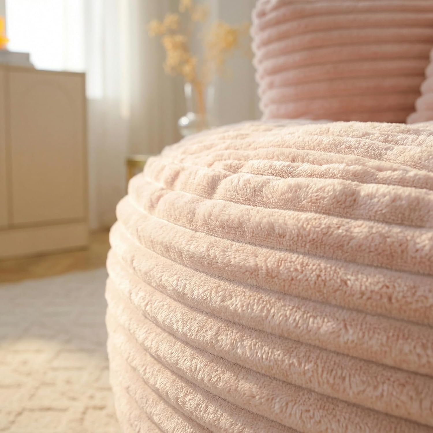 Lazy Sofa Bean Bag Chair – Oversized High Back Corduroy Floor Couch for Adults and Kids, Foam-Filled Large Accent Lounge Sofa for Gaming, Reading, Living Room, Bedroom, Office – Pink
