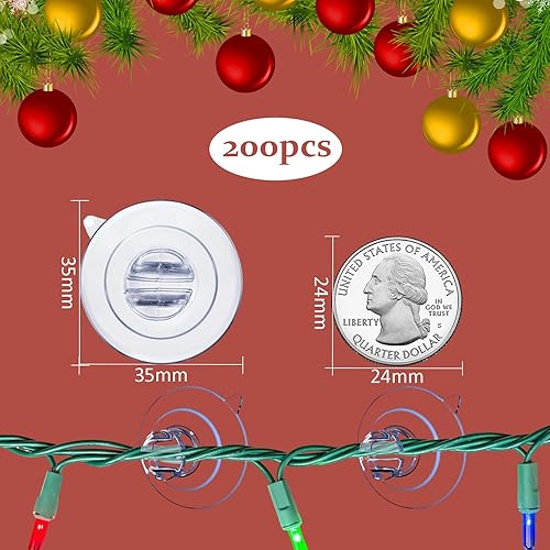 Miniatura 2 de Profully 200 ventosas de cadena de luces navideñas, mini soporte de ventosa de luz navideña, colgar luces de Navidad, ganchos para colgar luces de