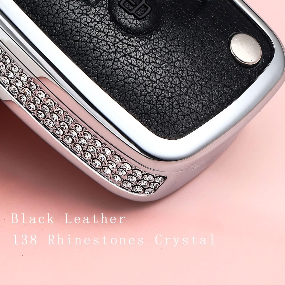 muekzru Car Key Case Key Shell Fob Key Cover Key Chain Bling Crystal Leather Key Fob Sleeve Chain Compatible for audi