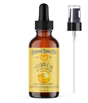 Natural Born Oils Vitamin E Oil, 2oz, Organic, Cold-Pressed, High in Tocopherols, Perfect for Skin Hydration, Enhancing Hair Shine
