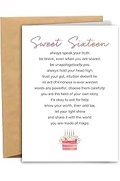 Sweet 16th Birthday Card, Happy 16 Years Old Birthday Gift for Girl Boy, Poem Sixteen Bday Card from Mom Dad Grandparents