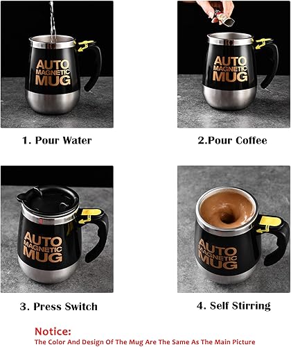Vista 4 de Taza autoagitadora – Taza magnética recargable de acero inoxidable para oficina, cocina, viajes, hogar, café, té, chocolate caliente, leche, 13.5 fl