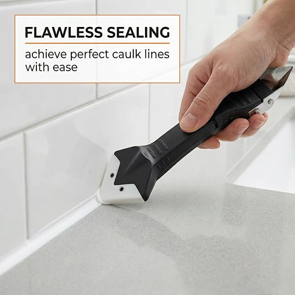 DHJWDUX 1 Lisseur Joint Silicone avec 4 Têtes de Rechange, Outil de Lissage et de Grattoir Multi-Angles pour les Travaux de Jointoiement, Nettoyage des Carreaux, Verre et Plans de Travail - 2