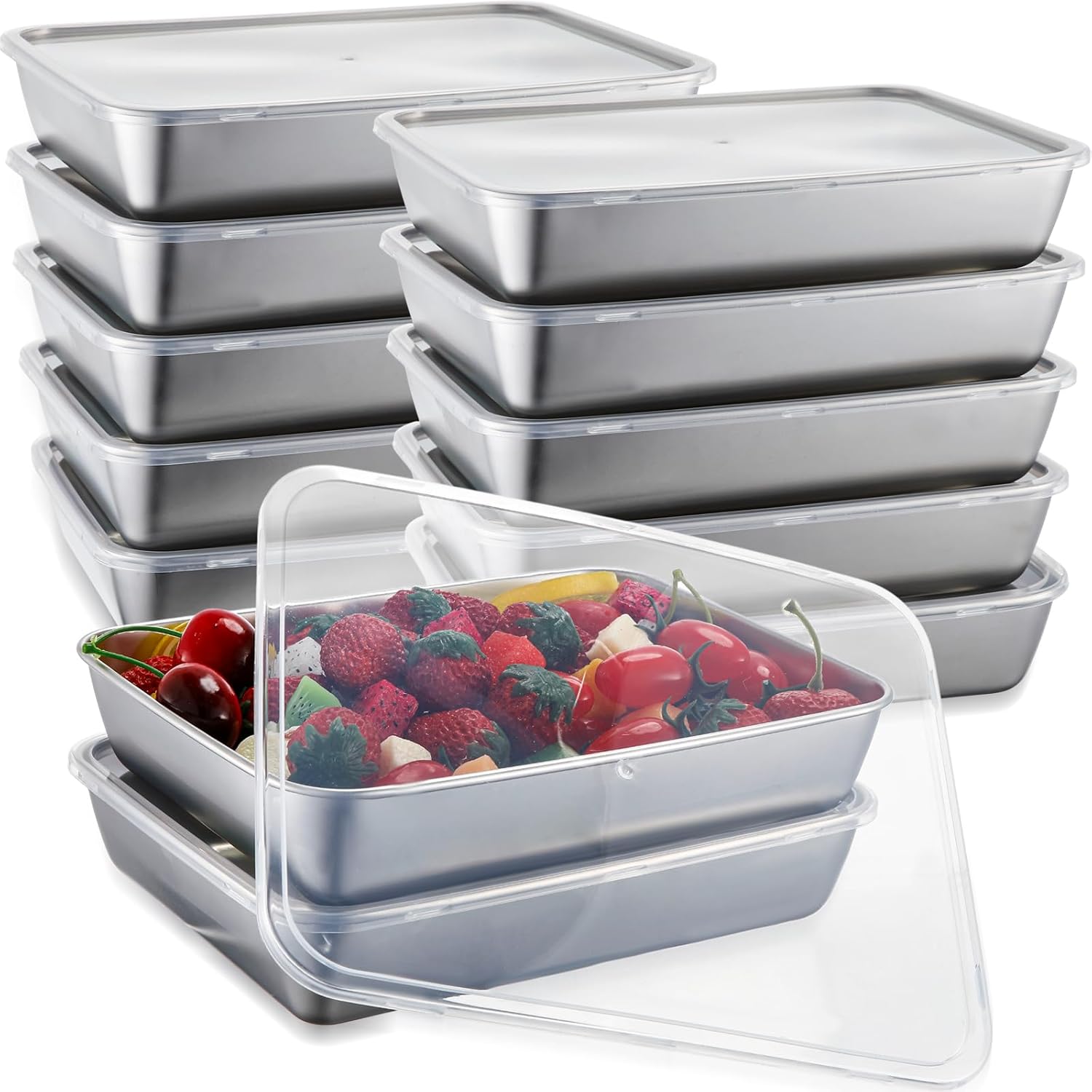12 Pack Stainless Steel Food Storage Containers with Lids Lunch Box Stackable Snack Storage Boxes Reusable Food Container for Restaurant Travel