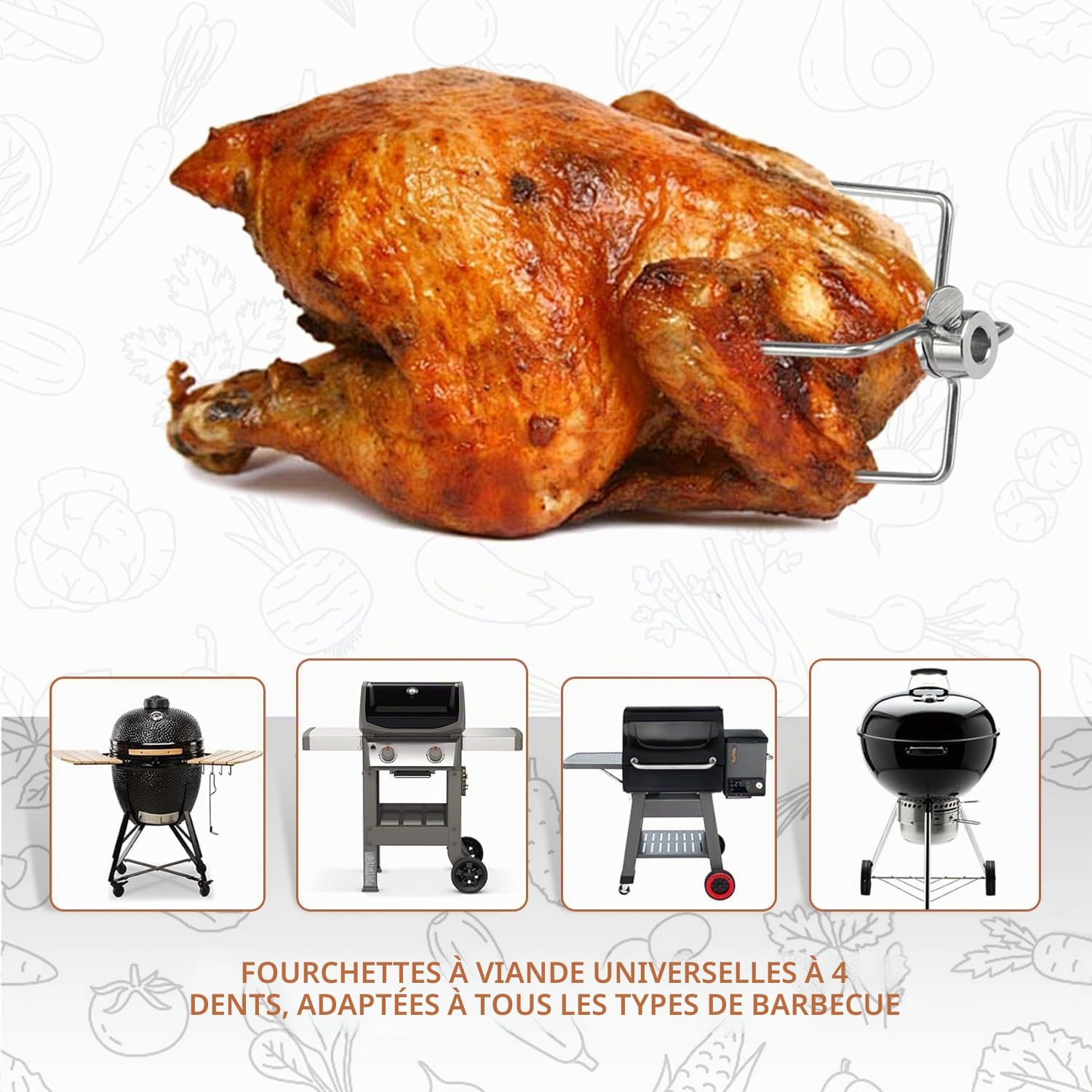 2pièces Fourchette Tourne Broche, Pour Broche à Rôtir En Plein Air Pinces à Viande pour Poulet, shish Kebab Multifonctionnel Fourchettes à Viande, Accessoires de Gril