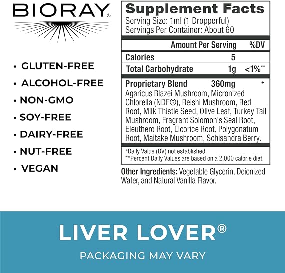 BIORAY Daily Liver Lover - 2 fl oz - Supports the Liver & Adrenals - Non-GMO, Vegan, Gluten Free