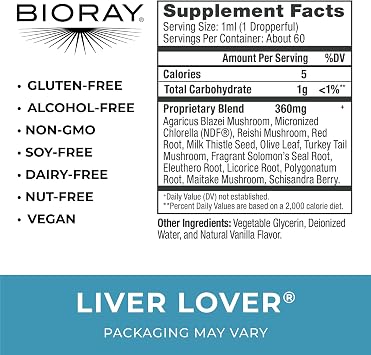 BIORAY Daily Liver Lover - 2 fl oz - Supports the Liver & Adrenals - Non-GMO, Vegan, Gluten Free