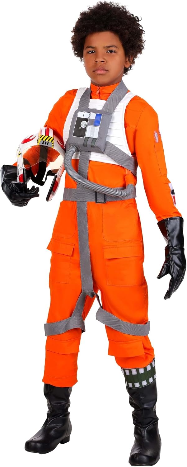 Star Wars X-Wing Pilot Costume Jumpsuit for Kids with Vest, Harness, Gloves, Belt, Mask, Ankle Cuff, & Hood