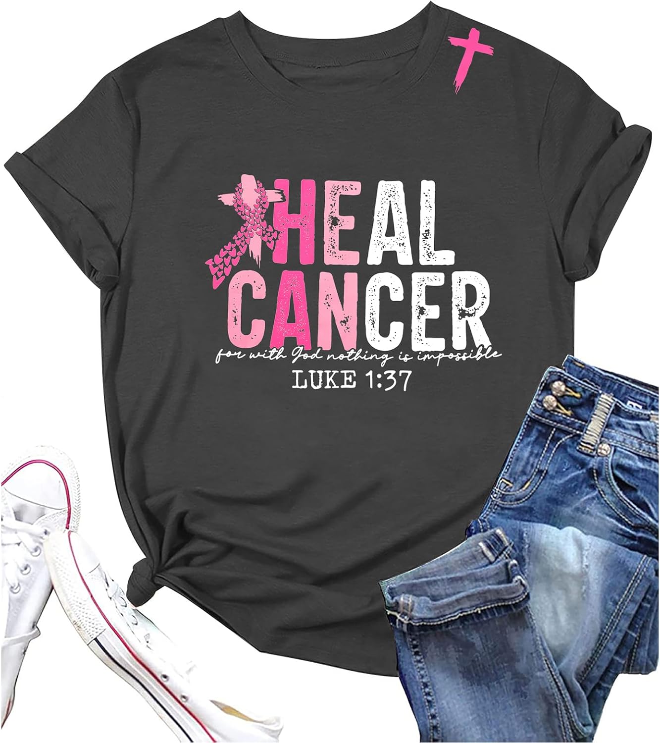 Breast Cancer Shirts Women Pink Ribbon T-Shirt Breast Cancer Awareness Inspirational Short Sleeve Tee Tops