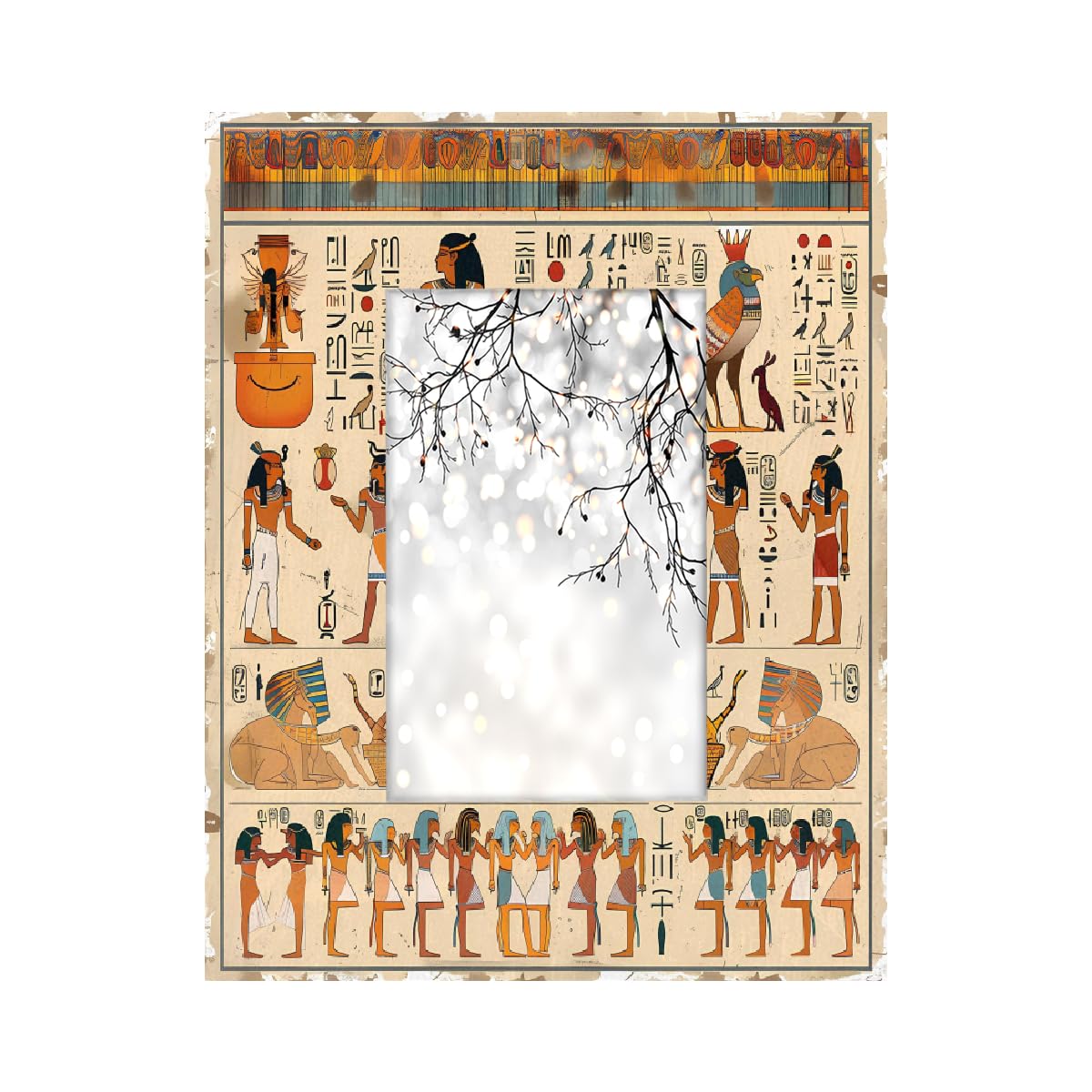 Mexpekil 4x6 Picture Frames Egyptian Hieroglyphs Egypt Themed 6x4 Wooden Photo Frame Wall Tabletop Collage Picture Frame Home Decor Gifts