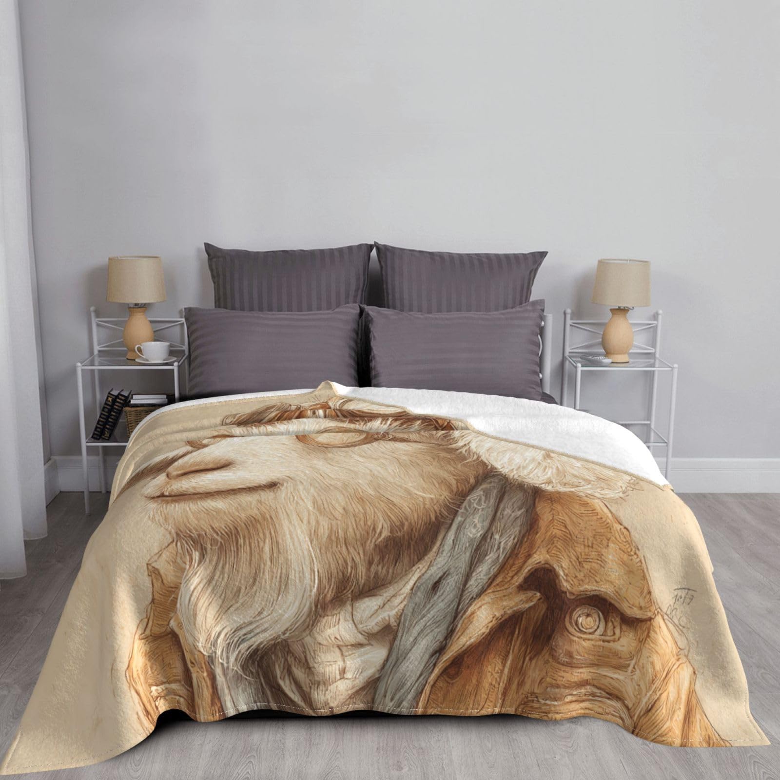 Manta de viaje portátil de 80 x 60 pulgadas, suave, resistente a las arrugas, plegable, exquisito estampado de cabra explorador