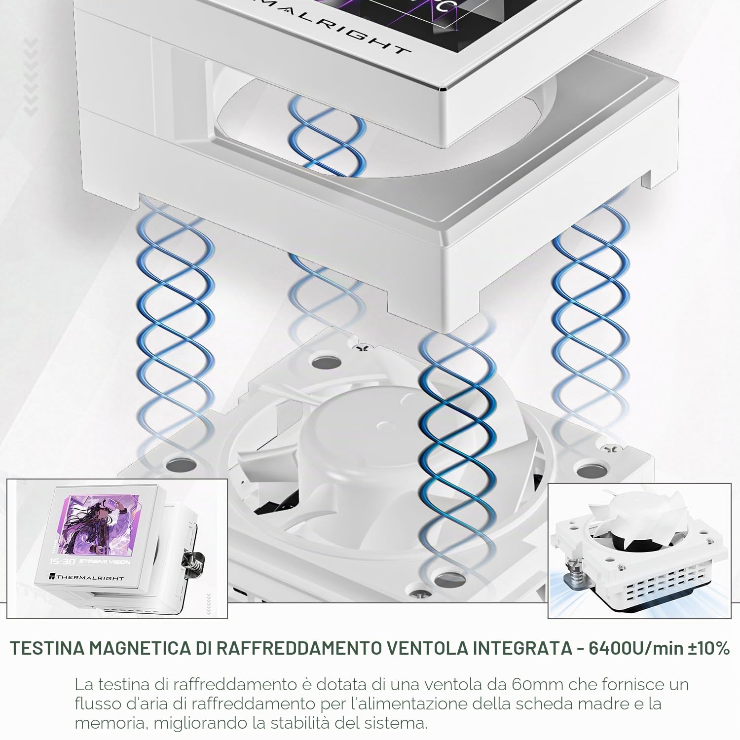 TR-Thermalright Stream Vision 360 Bianco Refrigeratore Liquido per CPU, Schermo LCD IPS da 3,5'' con Risoluzione 680x480 - Magnetico, Testa Fredda con Ventola Integrata, Refrigeratore da 360mm