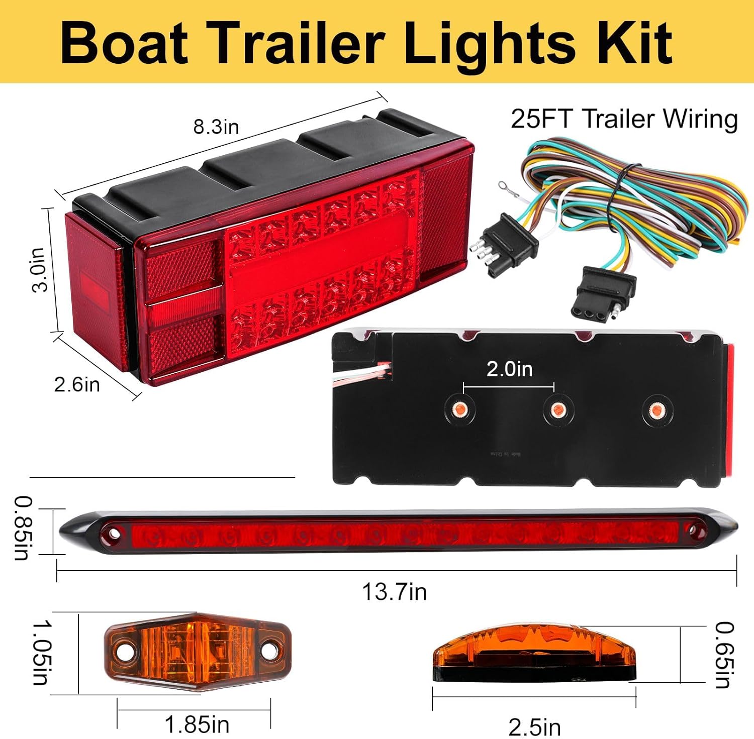 Boat Trailer Lights LED Kit, Submersible Boat Trailer Light, Stop Turn License Light IP68 w/Marker Lights, Wiring Harness Light Bar for Boat Truck Snowmobile