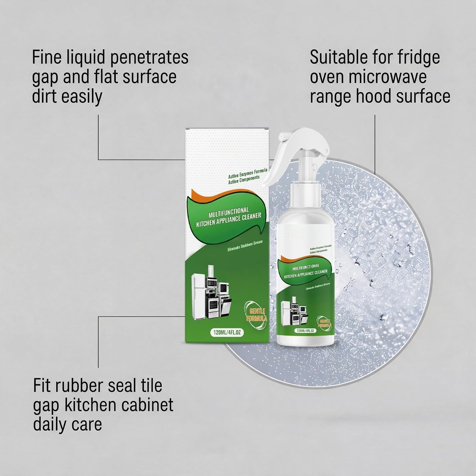 Spray limpiador multifuncional para utensilios de cocina, potente eliminación de manchas de grasa para cocinas de gas y hornos, removedor de aceite altamente eficaz, sin vapores agresivos, versátil (6