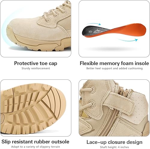 Vista 5 de NORTIV 8 - Botas tácticas de trabajo tipo militar para hombre, para senderismo, motociclismo y combate