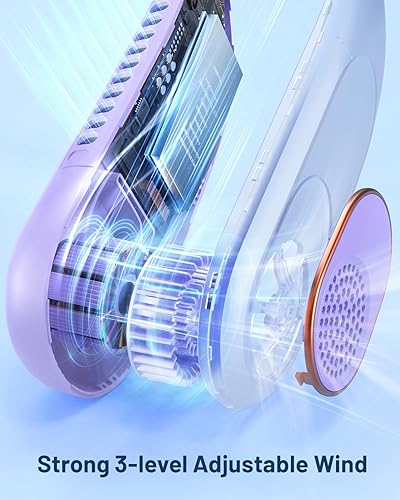 Miniatura 4 de SWEETFULL Ventilador de cuello portátil de enfriamiento de 360, ventilador personal sin aspas, sin torsión de pelo, ventilador recargable USB de