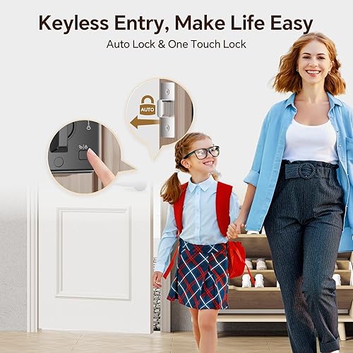Miniatura 5 de Cerradura de puerta de entrada sin llave con asa, cerraduras inteligentes para puerta delantera con manijas de palanca, bloqueo automático,